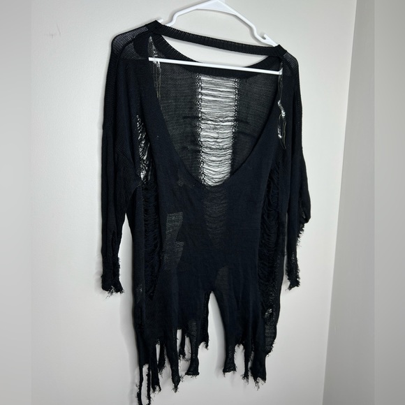 NWT- Forever 21 - black distressed open back sweater. Gothic Halloween. Small. - Picture 2 of 5